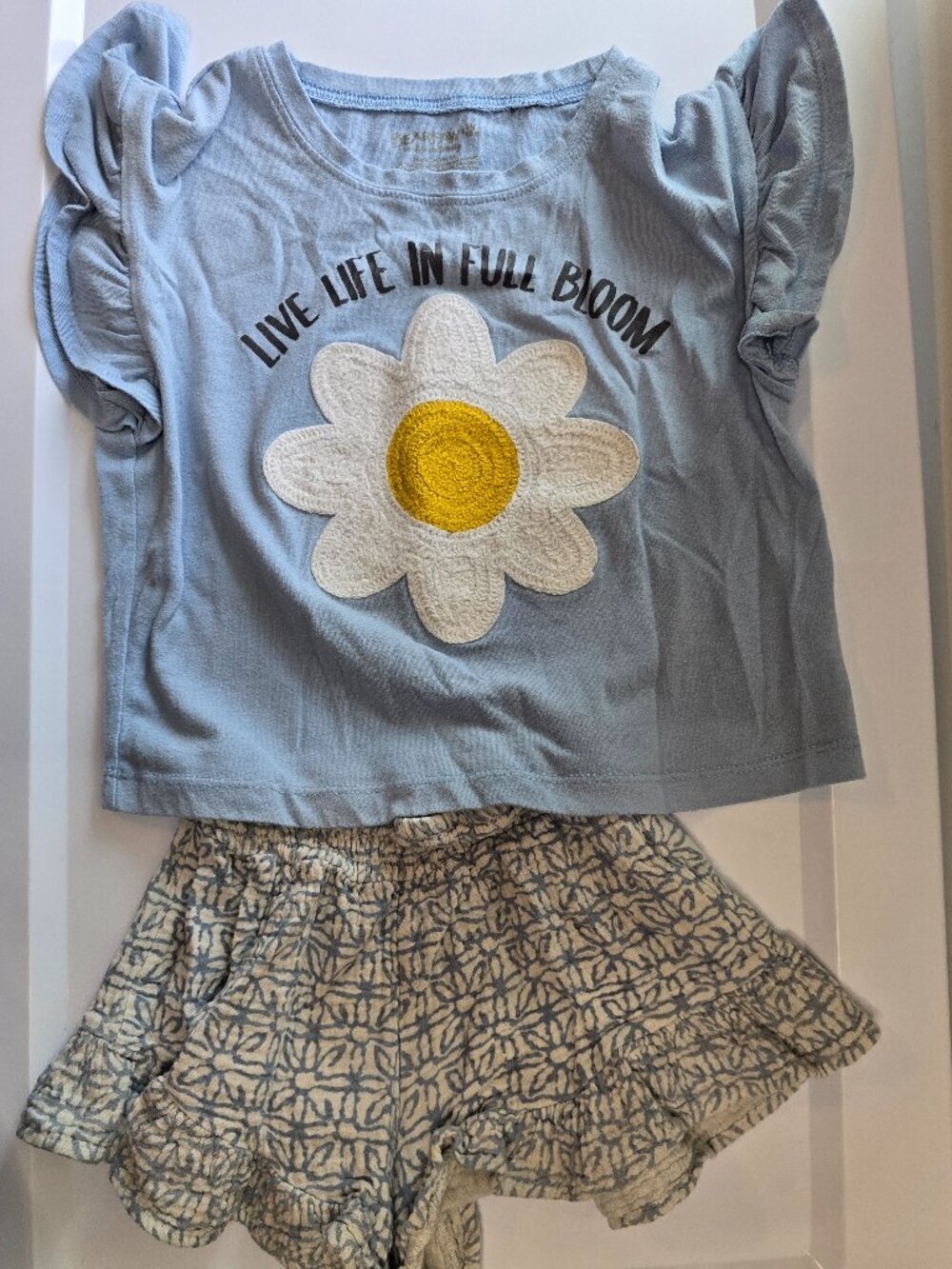 Bearpaw Set - T-shirt and Shorts - Ruffles, Daisy, Live Life in Full Bloom